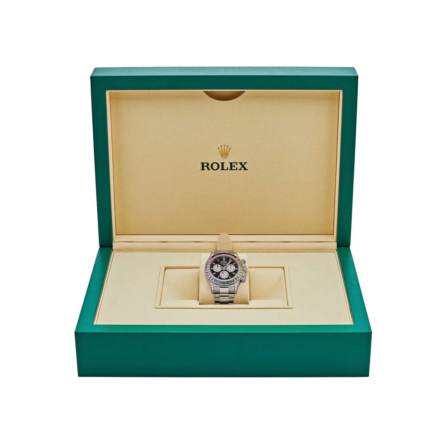 Daytona 40mm 116599RBOW Rainbow White Gold Black Dial