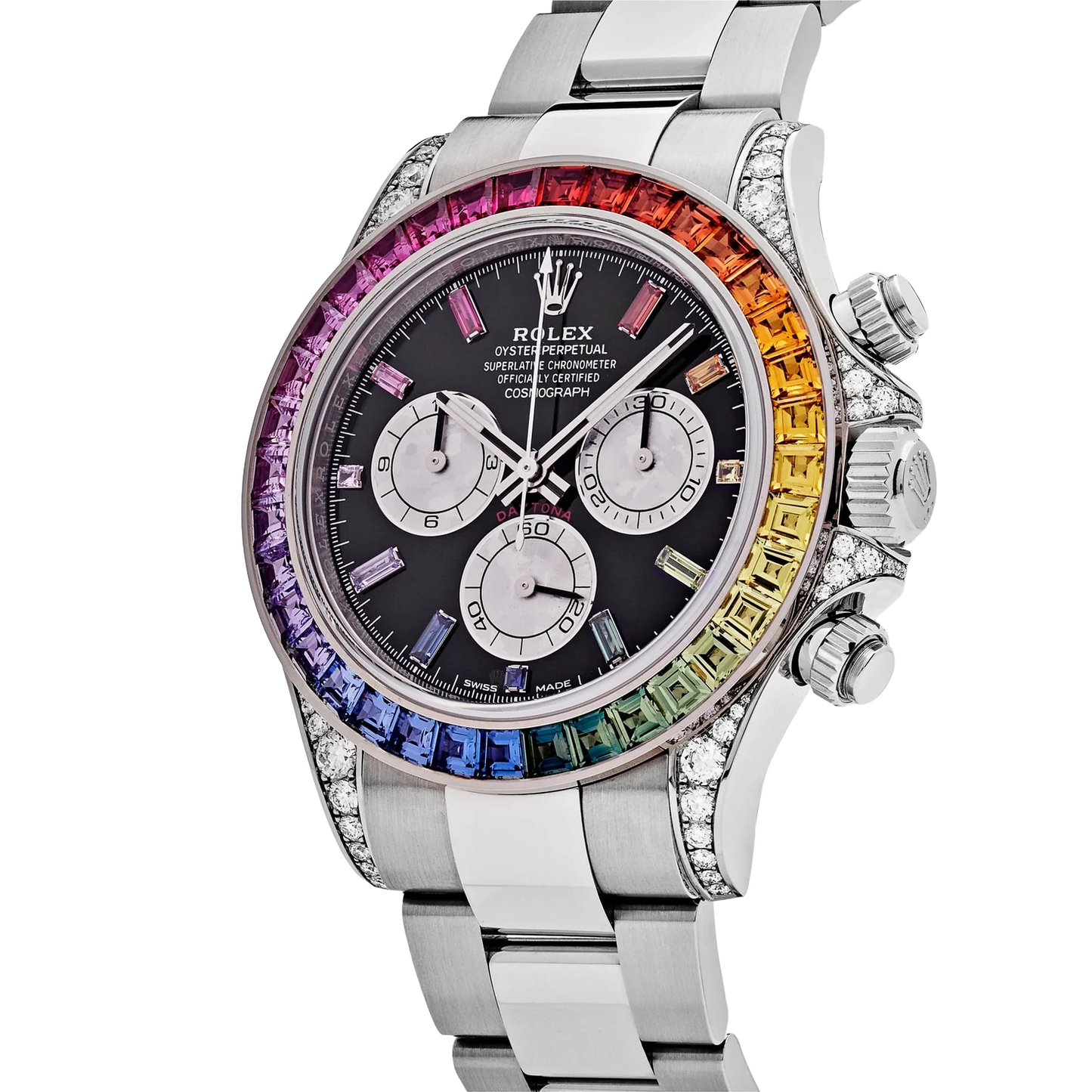 Daytona 40mm 116599RBOW Rainbow White Gold Black Dial
