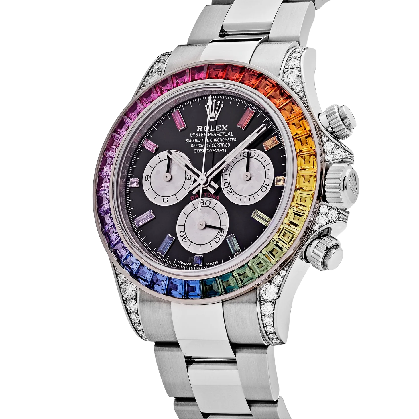 Daytona 40mm 116599RBOW Rainbow White Gold Black Dial