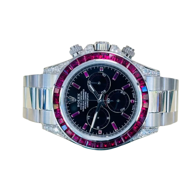 Daytona 126599TRU White Gold Diamond Black Dial Ruby Bezel