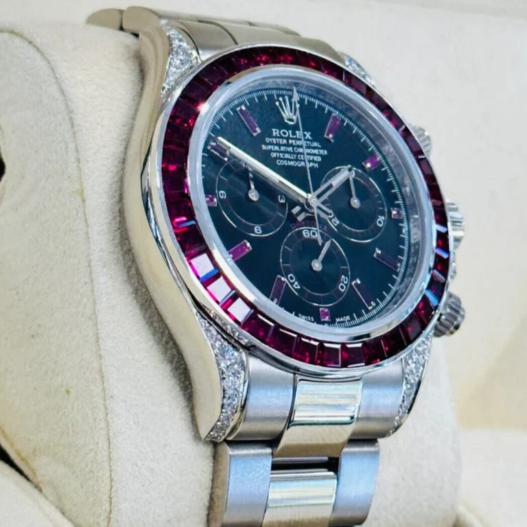 Daytona 126599TRU White Gold Diamond Black Dial Ruby Bezel
