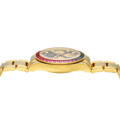 Daytona 116598RBOW Rainbow Yellow Gold Black Diamond Dial Sapphire Bezel