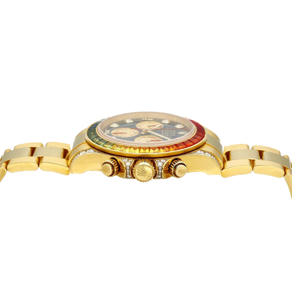 Daytona 116598RBOW Rainbow Yellow Gold Black Diamond Dial Sapphire Bezel