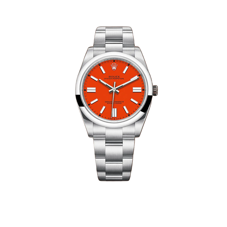 Oyster Perpetual 41mm Stainless Steel Coral Red Dial 124300 - 0007