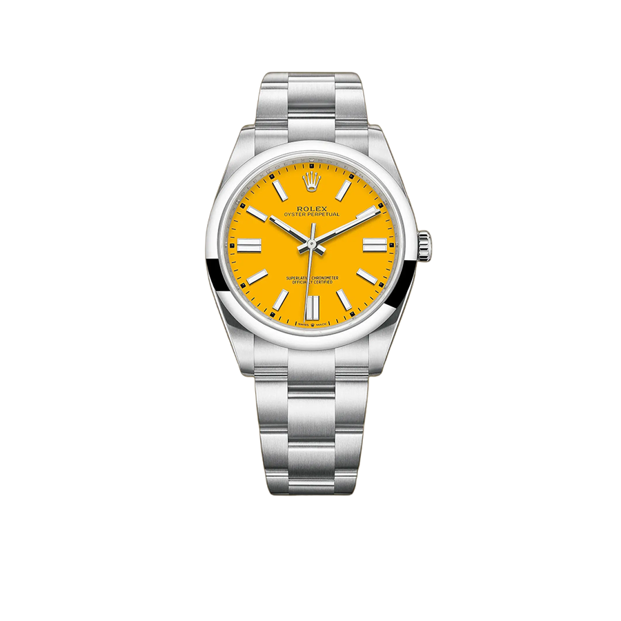 Oyster Perpetual 41mm Stainless Steel Yellow Dial Men Watch 124300-0004