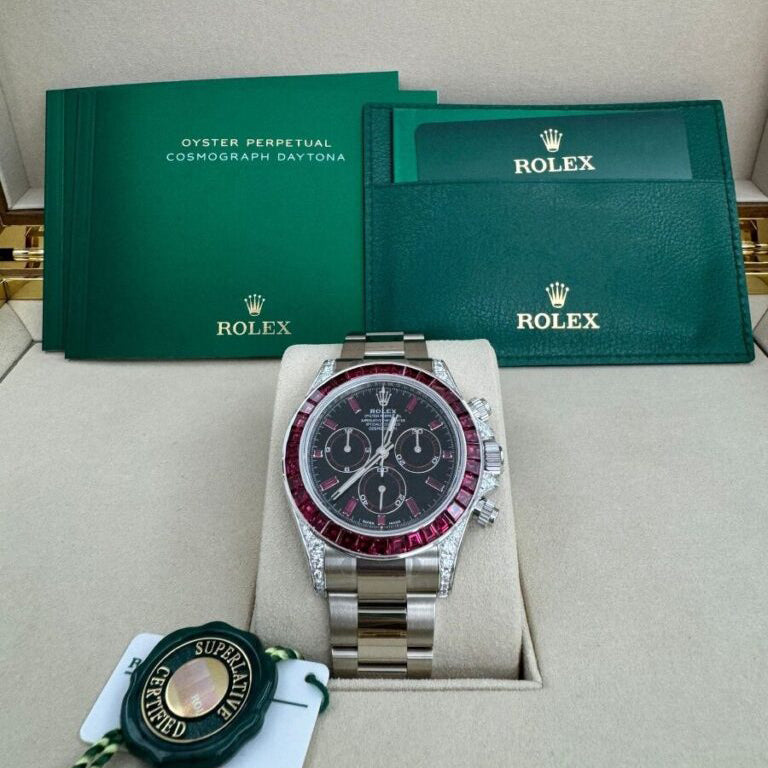 Daytona 126599TRU White Gold Diamond Black Dial Ruby Bezel