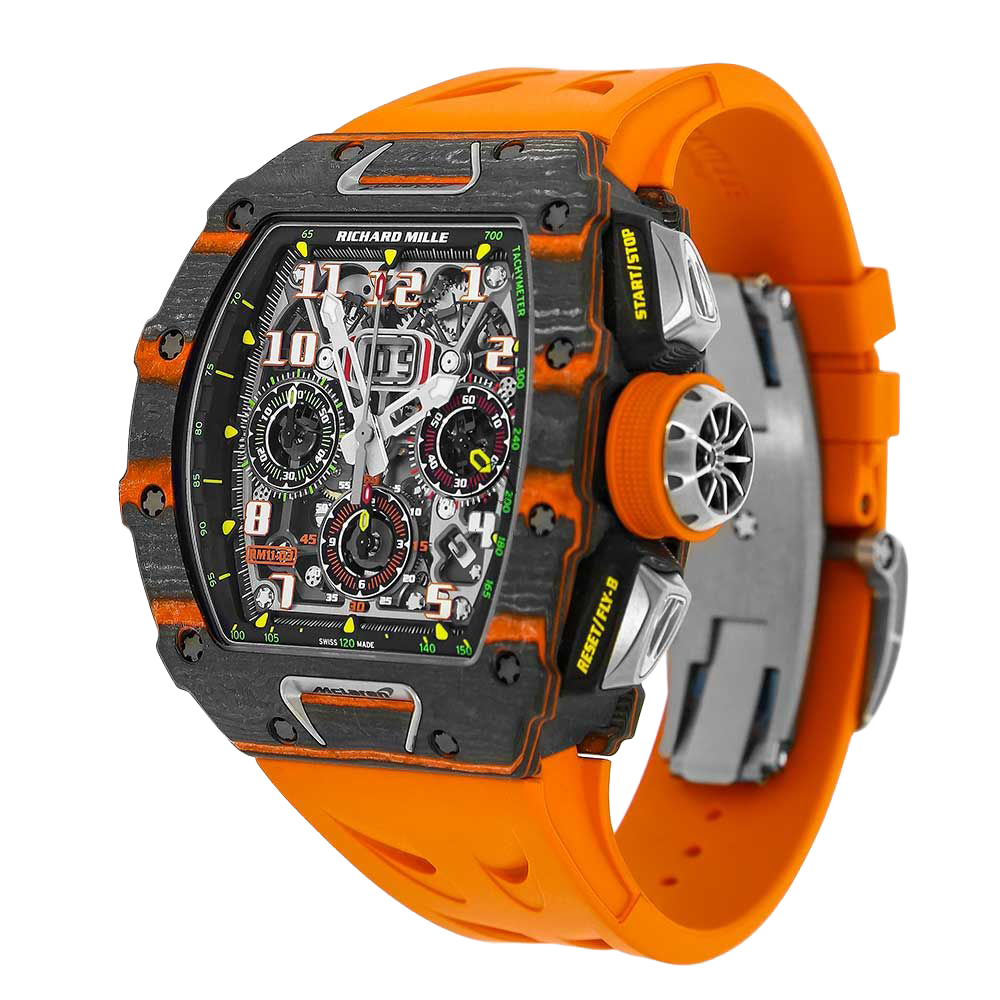 RM 11-03 McLaren Carbon TPT, Skeleton Dial, Orange Strap, 50 mm