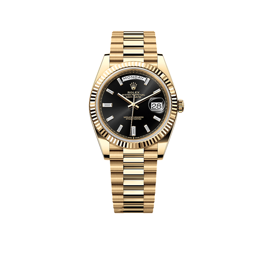 President Day-Date 40mm Black Dial Yellow Gold Diamond Mens Watch 228238
