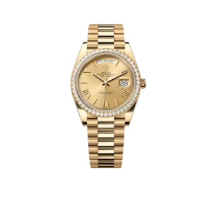 Rolex Day-Date 40 228348RBR Yellow Gold Diamond Bezel Champagne Roman Dial